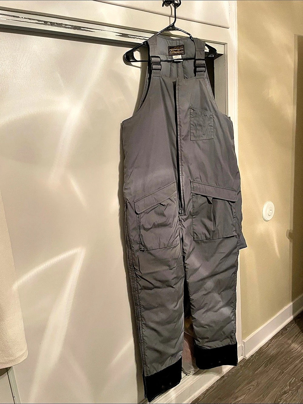 Men’s Eddie Bauer goose/ down Snow Gray Snow Bib Overalls Like New